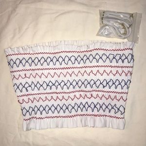 red white and blue ruffle bikini top